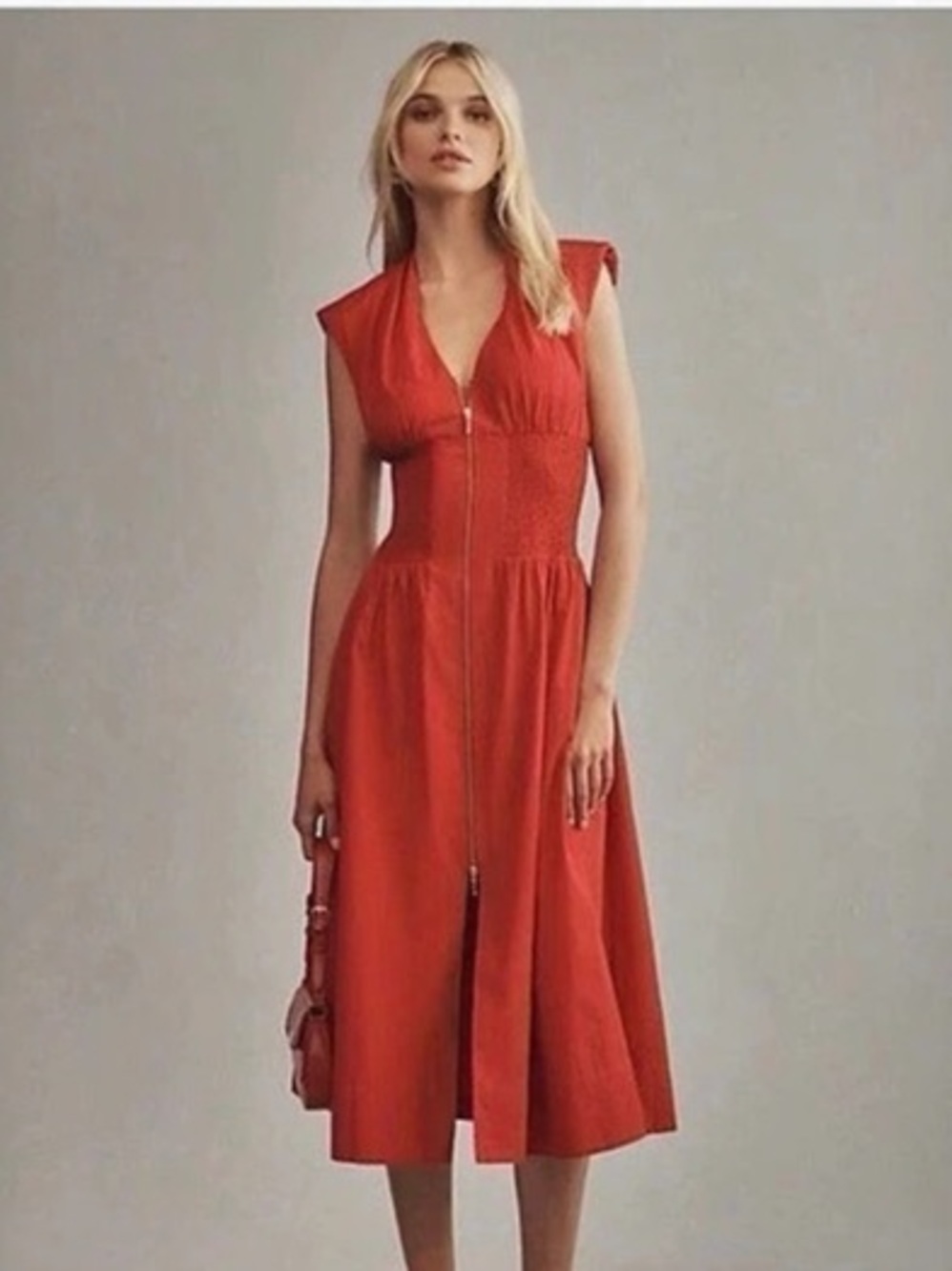 Anthropologie The Tommie Zip-Front 100% Cotton Midi Dress, Size XS, EUC